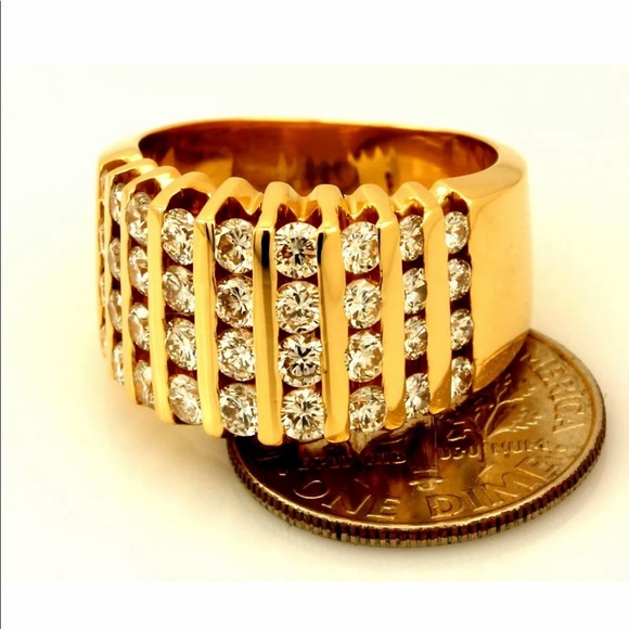 14k DIAMOND YELLOW GOLD CHANNEL COCKTAIL RING Sz 6.25, 1.75CTW YG Wide - Picture 1 of 6